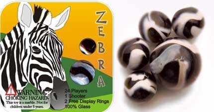 Childrens Toyshop  Toys : Mega Marbles - ZEBRA MARBLES NET (1 Shooter Marble, 24 Player Marbles & 2 Display Rings)