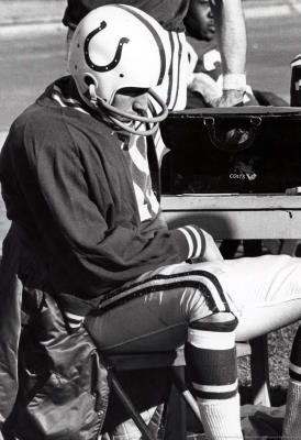 Professionally Framed Johnny Unitas On Sidelines Archival Photo Sports Poster Print - 11x17 with RichAndFramous Black Wood Frame
