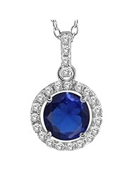 1.29 Ct Round Blue Created Sapphire 925 Sterling Silver Pendant with 18" Chain