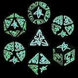 Q-Workshop Polyhedral 7-Die Set: Call of Cthulhu (COC) Glow-in-the-Dark Dice (Limited Edition Set) Green & Glow Dice - BLACK & Glow - OUT OF PRINT! - RARE
