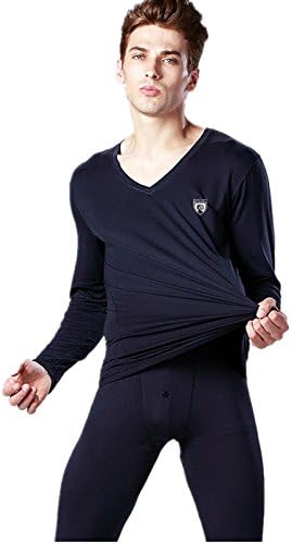 Dark Blue Men's Autumn&winter V Collar Thermal Long Sleeve Underwear Suit