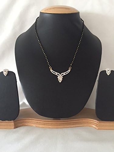 Beautiful BRIDAL NECKLACE Mangalsutra Earrings Gold Tone Black Bead White CZ stone