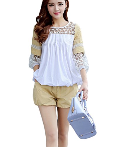 (ディーコッテ)D'Kotte 胸元 袖 レース チュニック パンツ ゆったり レディース 七分袖 ショートパンツ 夏 neax151