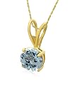 Gold Overlay Sterling Silver 8mm Round Blue Topaz Pendant w/ Light Rope Chain, 18"