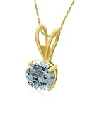 Gold Overlay Sterling Silver 8mm Round Blue Topaz Pendant w/ Light Rope Chain, 18