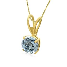 Gold Overlay Sterling Silver 8mm Round Blue Topaz Pendant w/ Light Rope Chain