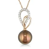 10k Rose Gold Chocolate Tahitian Cultured Pearl with Diamond Accent Pendant (1/8 cttw, H-I Color, I2-I3 Clarity), 17