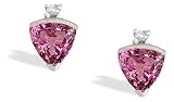 14K White Gold Genuine Trillion Pink Tourmaline and Diamond Earrings