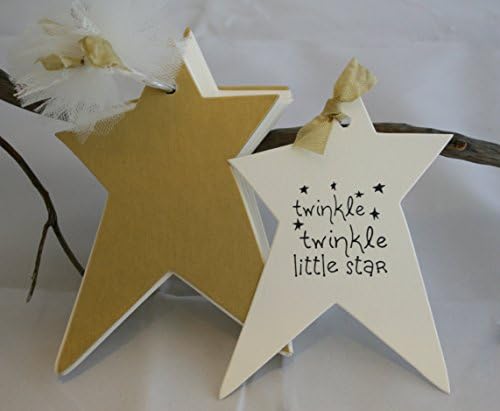 Twinkle Twinkle Little Star Baby Shower - Wish tag book - choice of 3 stamps - Shimmer Gold covers &amp; your choice of ribbon