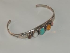 Navajo Multi Stone Sterling Silver Bracelet - BR-0045