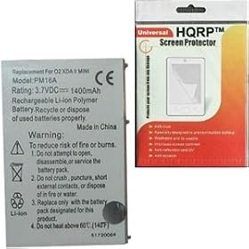 HQRP 1400mAh Battery for HP iPAQ hw 6500 / hw 6510 / hw 6515 PDA / Handheld / Pocket PC Replacement PM16A plus HQRP Universal Screen Protector