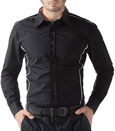 PAUL JONES Mens Casual Smooth Silk Like Dress Shirts CL5250 (X-Large, Black-1)