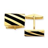 14k Gold Polished Lined-Design Onyx Cuff Links