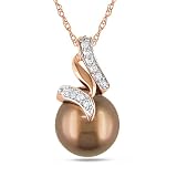 10K Rose Gold Diamond and Chocolate Tahitian Cultured Pearl Fashion Pendant Necklace, (.01 cttw, G-H Color, I2;I3 Clarity), 17
