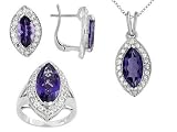 AMETHYST WHITE TOPAZ STERLING SILVER EARRINGS RING AND PENDANT WITH CHAIN SET