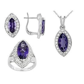 AMETHYST WHITE TOPAZ STERLING SILVER EARRINGS RING AND PENDANT WITH CHAIN SET by JTV