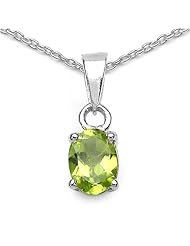 0.90 Carat Genuine Peridot Sterling Silver Pendant Necklace. 18"