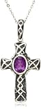 Sterling Silver Celtic Amethyst Cross Pendant, 18.5"
