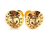 Nautica Polished Gold Oxidized Recesses and Center Anchor Cufflink w/Stars