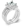 White Gold Rhodium Bonded Bridal Set Rings with a Prong Set 1.75ct Princess Cut Clear CZ Framed with a Bezel Set Round Cut Clear CZ in Silvertone