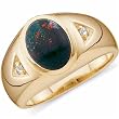 Two Round Brilliant Cut Diamond, 10mm X 8mm Oval Shape Black Onyx Bloodstone, 14Kt. Yellow Gold. Men's Diamond and Onyx Bloodstone Ring