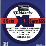 D'Addario EXL115 Nickel Blues/Jazz Electric Guitar Strings, 3-Pack