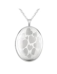 Sterling silver Oval Shaped Locket w/Hearts Necklace