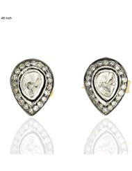14kt Yellow Gold Rose Cut Diamond Stud Earring Silver Vintage Style Jewelry