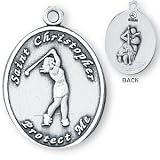 Sterling Silver Saint Christopher Ladies-Girls Golf Medal and 18-inch Chain