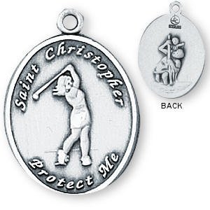 Sterling Silver Saint Christopher Ladies-Girls Golf Medal and 18-inch Chain