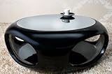 AMSTYLE Design Lounge Style Couchtisch SpinHigh - Ø90cm aus Glasfaser/Glas - Glossy Lack Farbe wählbar, Farbe:Schwarz