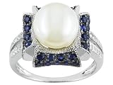 10KT WG 9MM CULTURED FRESHWATER PEARL AND .90CTW SAPPHIRE WITH .10CTW DIAMOND RING