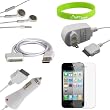 CrazyOnDigital Charger Protector Headphone Accessories Combo for Apple iPhone 4 4G 16GB 32GB Wireless Cell Phone. CrazyOnDigital Wristband Included