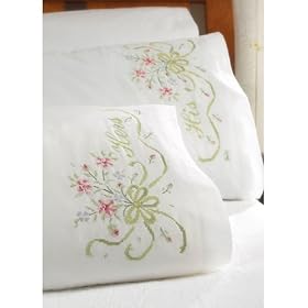 4120CDBKKVL. SL500 AA280  Bucilla Stamped Cross Stitch Pillowcase Pair 20X30 Bridal Bouquet