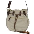 Minerva Collection Canvas Bucket / Duffle Fashion Cross Body Bag Beige & Brown