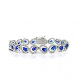 Bling Jewelry Designer Inspired Sterling Silver Blue Diamond CZ Pave Oval-Link Bracelet