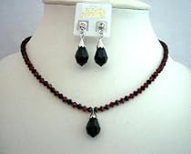 Fashion Jewelry Handcrafted Custom Genuine Crystal Jet & Siam Red Crystal Necklace (BRAND NEW)