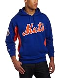 MLB Men's New York Mets Captain Hooded Fleece Pullover (Deep Royal/Dark Orange, X-Large)