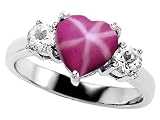2.60 cttw 925 Sterling Silver 14K White Gold Plated Lab Created Heart Shape Star Ruby Engagement Ring - Gold Plated Silver