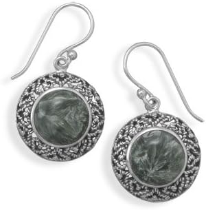 65393 Oxidized Seraphinite 6zIGTAv Earrings heyu32789 njkklg45 gbng34bnm Oxidized sterling silver french wire earrings with 11mm seraphinite drop. The earrings have a cut out heart pattern eTtSuB around the stone. GWUnQ4X The earrings measure 18mm x 34mm.