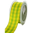 May Arts 1-1/2-Inch Wide Ribbon, Parrot Green and Yellow Check