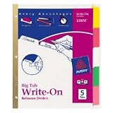 Avery(R) Write-On&trade; Tab Dividers With Erasable Laminated Tabs, 8-Tab, Multicolor