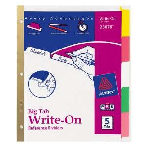 Avery(R) Write-On™ Tab Dividers With Erasable Laminated Tabs, 8-Tab, Multicolor
