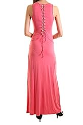Scoop Neck Corset   Waistline Sleeveless Rayon/Spandex/Knit Lace-Up Maxi Dress 