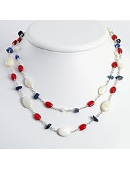 Sterling Silver Lapis/Mother Of Pearl/Reconstructed Coral Necklace