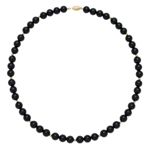 Click To 8mm Black Onyx Stone Necklace with 14K Yellow Gold Bead Spacers and Clasp Details... 8mm Black Onyx Stone Necklace with 14K Yellow Gold Bead Spacers and Clasp