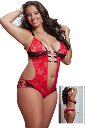 LymanC Women's Plus Size Lingerie Deep V Neck Lace Teddy