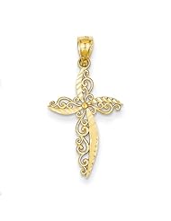 14k Yellow Gold Ornate Filigree Scroll Cross Pendant