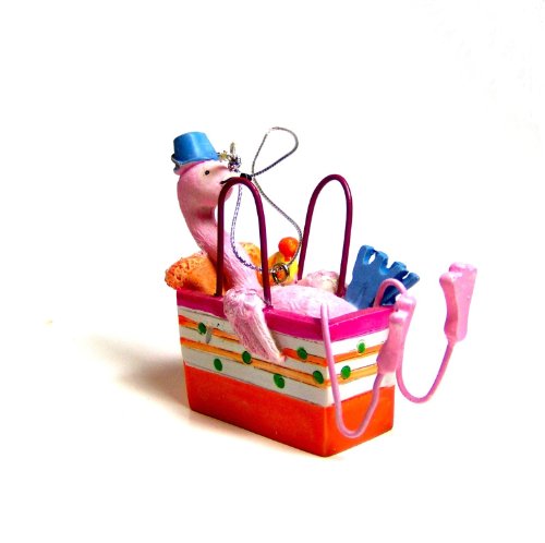 Pink Flamingo Beach Bag Christmas Tree Ornament