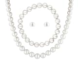 3-Piece Set: White Freshwater Cultured Pearl Necklace with Sterling Silver Clasp, Stretch Bracelet and Sterling Silver Stud Earrings (8-8.5mm)